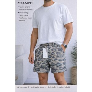 STAMPD LA Camo Shorts Mens Small NWT Drawstring Streetwear Techwear Swim Hybrid